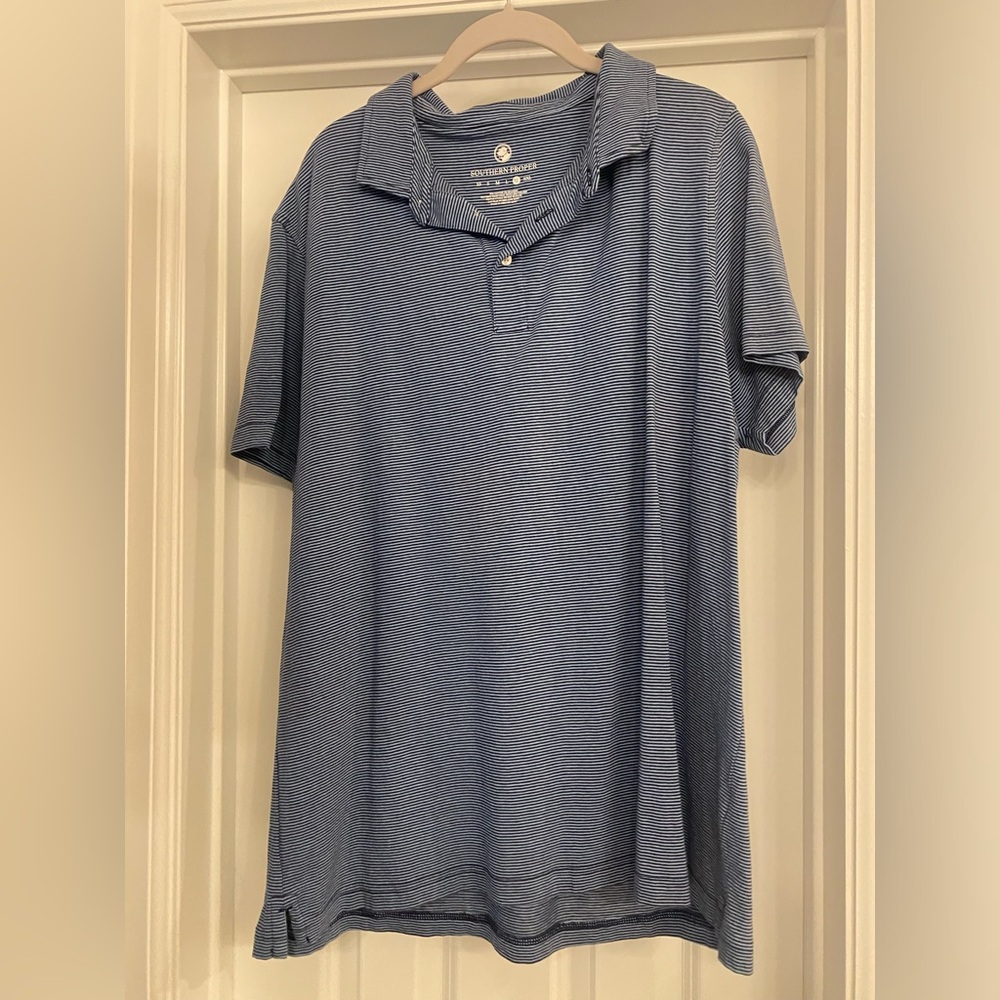 Southern Proper Blue Striped Polo Shirt